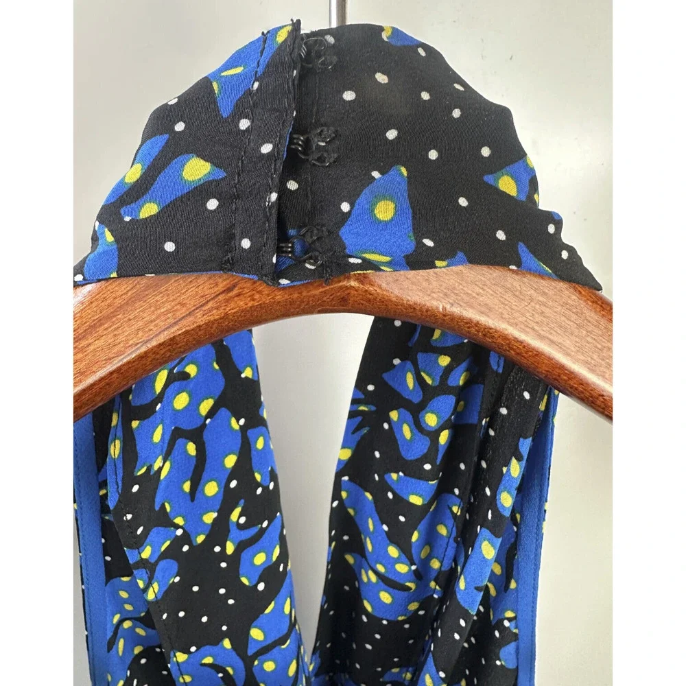 DVF Diane Von Furstenberg 100% Silk Black & Blue Halter Jumpsuit Women's Size 12 - Picture 8 of 16